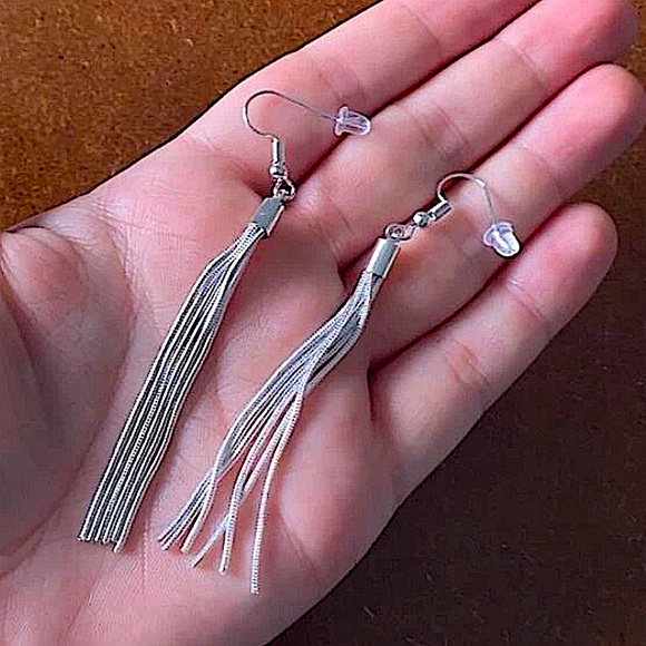 Sterling Silver Plated Tassel Drop Dangle Earrings - Picture 4 of 9